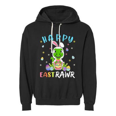 Happy Eastrawr Dinosaur T Rex Cute Easter Bunny Egg Garment-Dyed Fleece Hoodie