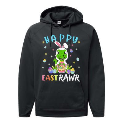 Happy Eastrawr Dinosaur T Rex Cute Easter Bunny Egg Performance Fleece Hoodie