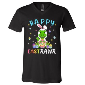 Happy Eastrawr Dinosaur T Rex Cute Easter Bunny Egg V-Neck T-Shirt