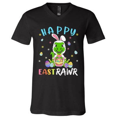 Happy Eastrawr Dinosaur T Rex Cute Easter Bunny Egg V-Neck T-Shirt