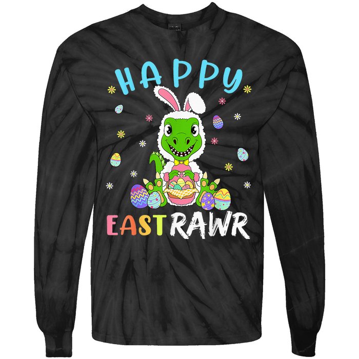 Happy Eastrawr Dinosaur T Rex Cute Easter Bunny Egg Tie-Dye Long Sleeve Shirt