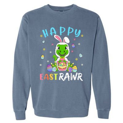 Happy Eastrawr Dinosaur T Rex Cute Easter Bunny Egg Garment-Dyed Sweatshirt