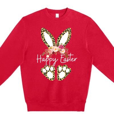 Happy Easter Day Leopard Plaid Rabbit Premium Crewneck Sweatshirt