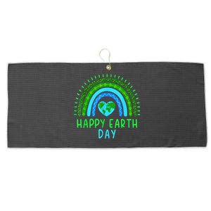 Happy Earth Day 2024 Cute Rainbow Earth Lover Large Microfiber Waffle Golf Towel