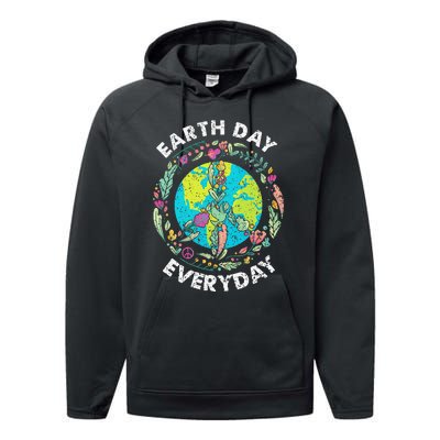 Happy Earth Day Every Day Peace Symbol Performance Fleece Hoodie