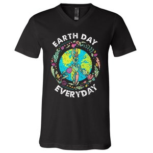 Happy Earth Day Every Day Peace Symbol V-Neck T-Shirt