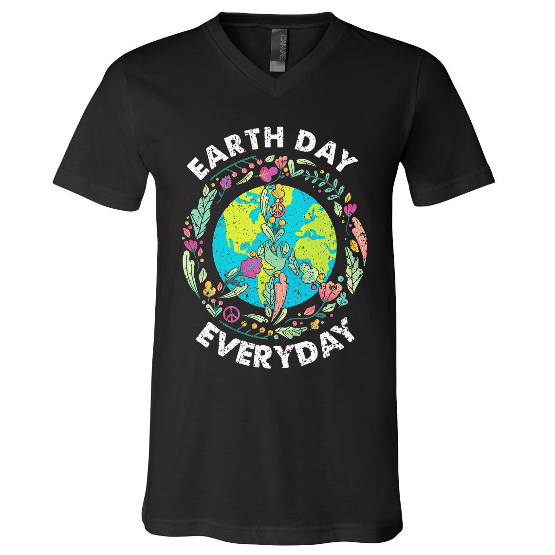 Happy Earth Day Every Day Peace Symbol V-Neck T-Shirt