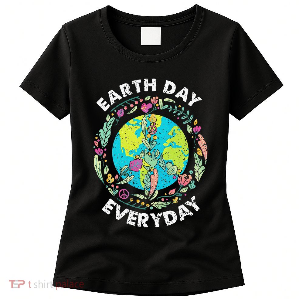 Happy Earth Day Every Day Peace Symbol Womens T-Shirt