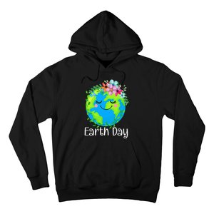 Happy Earth Day Cute Earth With Floral Hoodie