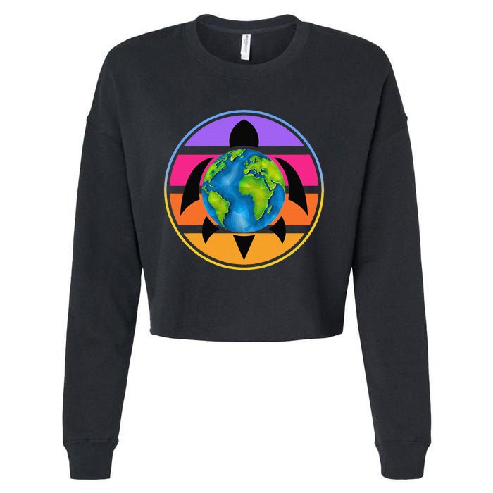 Happy Earth Day Save The Planet Give New Life To Sea Turtles Cropped Pullover Crew