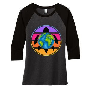 Happy Earth Day Save The Planet Give New Life To Sea Turtles Women's Tri-Blend 3/4-Sleeve Raglan Shirt