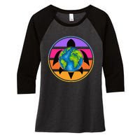 Happy Earth Day Save The Planet Give New Life To Sea Turtles Women's Tri-Blend 3/4-Sleeve Raglan Shirt