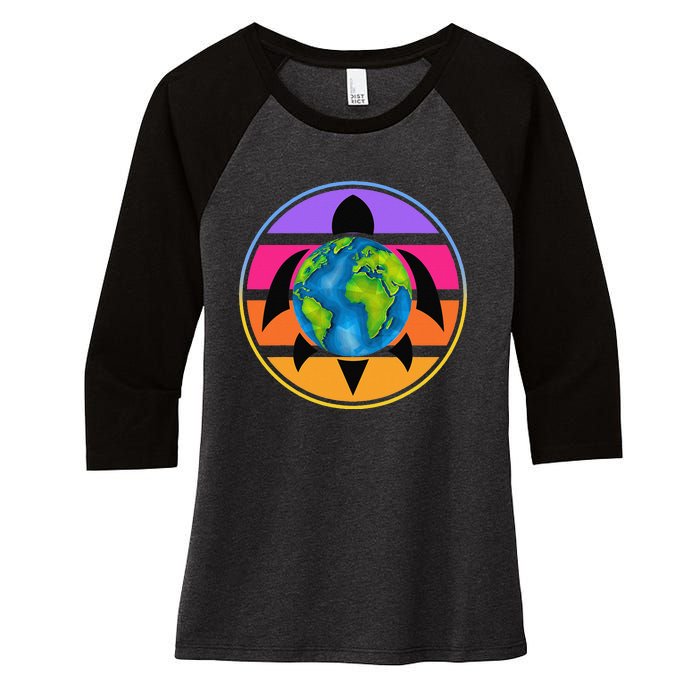 Happy Earth Day Save The Planet Give New Life To Sea Turtles Women's Tri-Blend 3/4-Sleeve Raglan Shirt