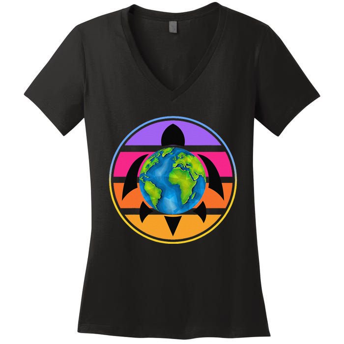 Happy Earth Day Save The Planet Give New Life To Sea Turtles Women's V-Neck T-Shirt