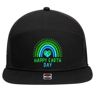 Happy Earth Day Cute Rainbow Earth Lover 7 Panel Mesh Trucker Snapback Hat