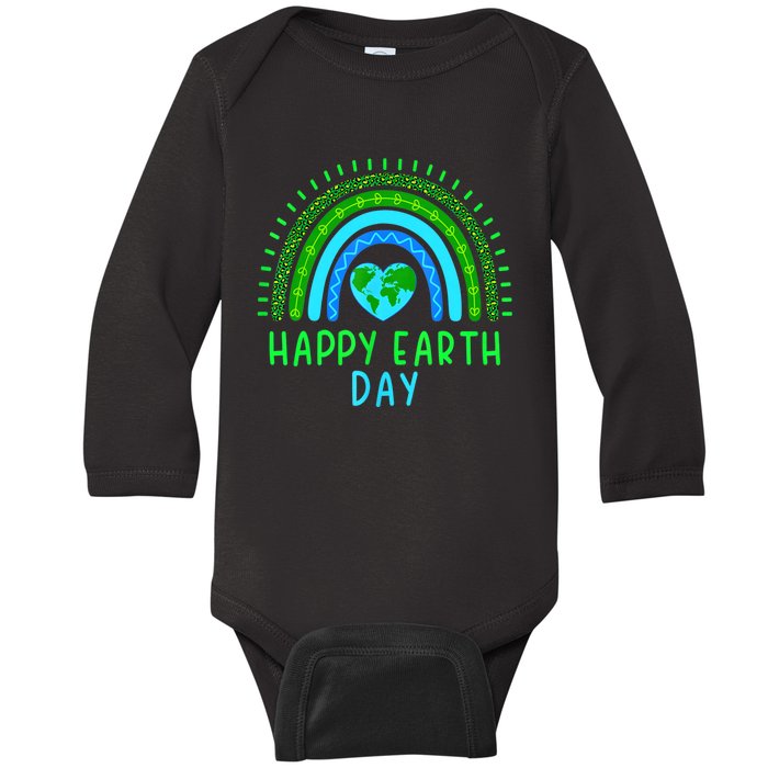 Happy Earth Day Cute Rainbow Earth Lover Baby Long Sleeve Bodysuit