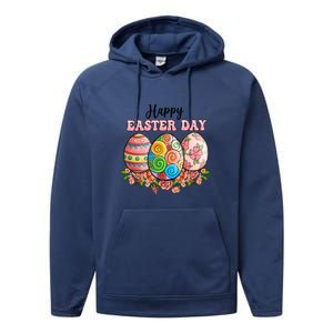 Happy Easter Day Eggs Floral Gift Easter Egg Performance Fleece Hoodie