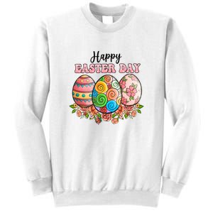 Happy Easter Day Eggs Floral Gift Easter Egg Sweatshirt