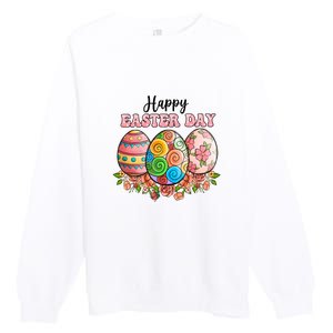 Happy Easter Day Eggs Floral Gift Easter Egg Premium Crewneck Sweatshirt