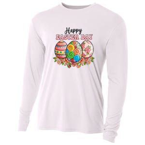 Happy Easter Day Eggs Floral Gift Easter Egg Cooling Performance Long Sleeve Crew