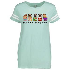 Happy Easter Day Cute Pugs Bunny Enza Ladies Jersey Football T-Shirt