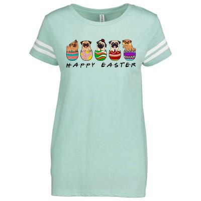 Happy Easter Day Cute Pugs Bunny Enza Ladies Jersey Football T-Shirt