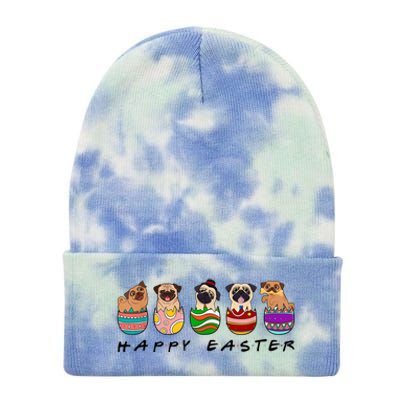 Happy Easter Day Cute Pugs Bunny Tie Dye 12in Knit Beanie