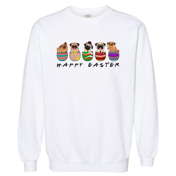 Happy Easter Day Cute Pugs Bunny Garment-Dyed Sweatshirt