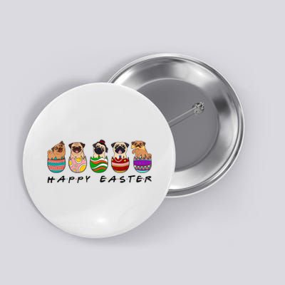 Happy Easter Day Cute Pugs Bunny Button