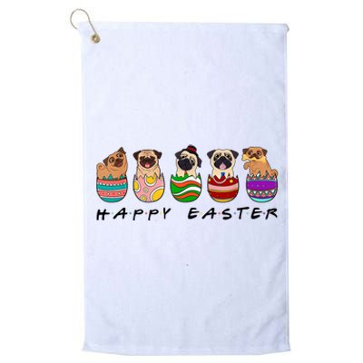 Happy Easter Day Cute Pugs Bunny Platinum Collection Golf Towel