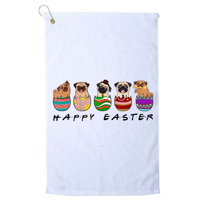 Happy Easter Day Cute Pugs Bunny Platinum Collection Golf Towel