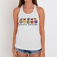 Happy Easter Day Cute Pugs Bunny Women's Knotted Racerback Tank