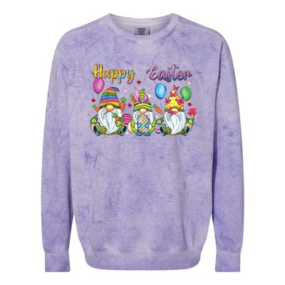 Happy Easter Day Bunny Gnome Rabbit Easter Egg Hunting Women Colorblast Crewneck Sweatshirt