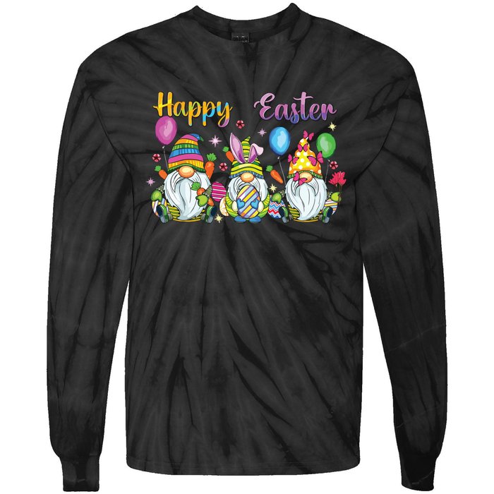 Happy Easter Day Bunny Gnome Rabbit Easter Egg Hunting Women Tie-Dye Long Sleeve Shirt