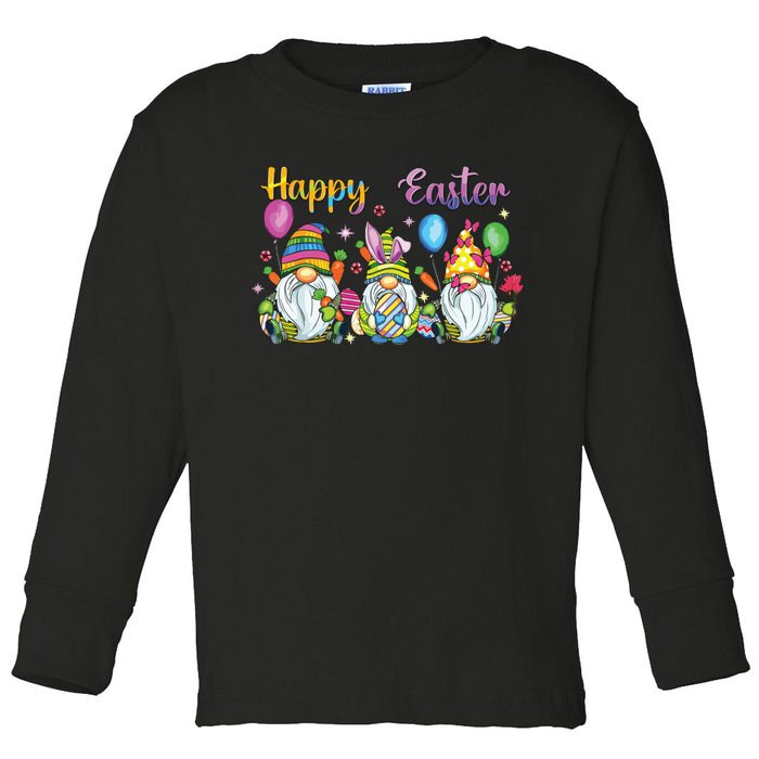 Happy Easter Day Bunny Gnome Rabbit Easter Egg Hunting Women Toddler Long Sleeve Shirt