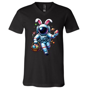 Happy Easter Day Bunny Egg Astronaut Space V-Neck T-Shirt