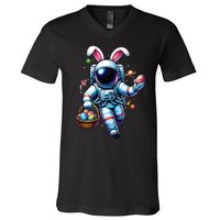 Happy Easter Day Bunny Egg Astronaut Space V-Neck T-Shirt