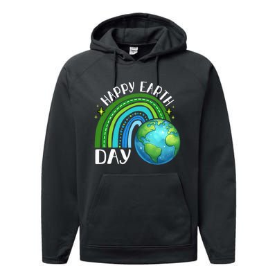 Happy Earth Day 2024 Cute Rainbow Earth Lover Performance Fleece Hoodie