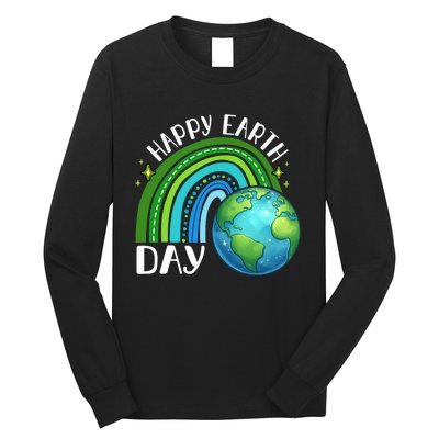 Happy Earth Day 2024 Cute Rainbow Earth Lover Long Sleeve Shirt