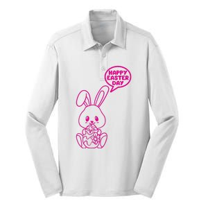 Happy Easter Day Cute Bunny With Eggs Silk Touch Performance Long Sleeve Polo