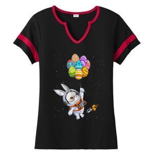 Happy Easter Day Bunny Egg Astronaut Space Ladies Halftime Notch Neck Tee