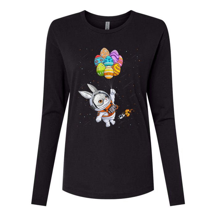 Happy Easter Day Bunny Egg Astronaut Space Womens Cotton Relaxed Long Sleeve T-Shirt