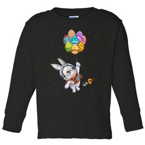 Happy Easter Day Bunny Egg Astronaut Space Toddler Long Sleeve Shirt