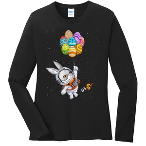 Happy Easter Day Bunny Egg Astronaut Space Ladies Long Sleeve Shirt