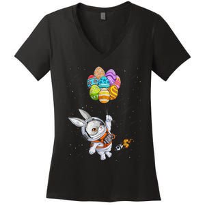 Happy Easter Day Bunny Egg Astronaut Space Women's V-Neck T-Shirt