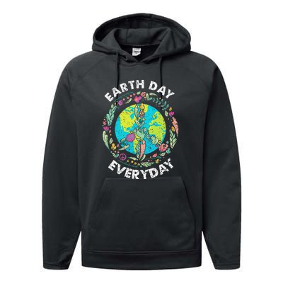 Happy Earth Day Every Day Peace Symbol Performance Fleece Hoodie