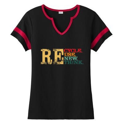 Happy Earth Day Recycle Reuse Renew Rethink Earth Day Retro Ladies Halftime Notch Neck Tee