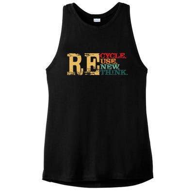 Happy Earth Day Recycle Reuse Renew Rethink Earth Day Retro Ladies PosiCharge Tri-Blend Wicking Tank