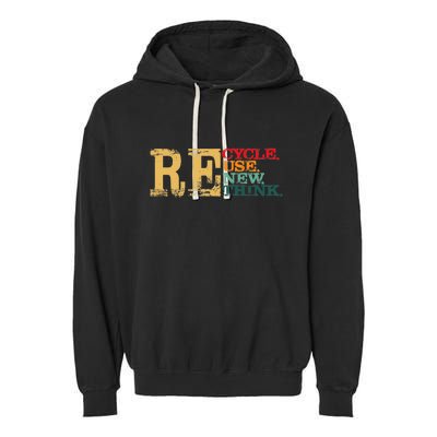 Happy Earth Day Recycle Reuse Renew Rethink Earth Day Retro Garment-Dyed Fleece Hoodie