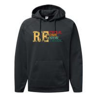 Happy Earth Day Recycle Reuse Renew Rethink Earth Day Retro Performance Fleece Hoodie